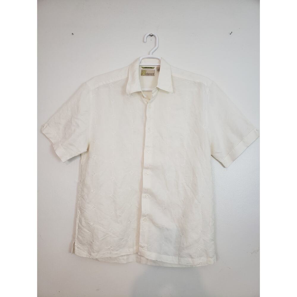 (O5) Y2K Cubavera Mens Shirt Size L Embroidered Ivory Grandpacore Cottagecore